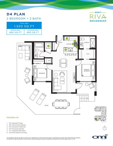 Floor plan for 2 beds, 2 baths, 860 sqft